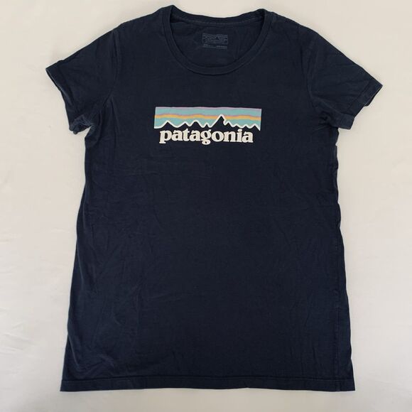 Patagonia T Shirt Youth XXL 16-18 Navy Blue Organic Cotton Short Sleeve Logo Tee - Picture 1 of 7